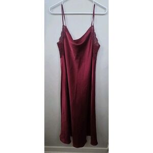 Oscar De La Renta Pink Label Satin Burgundy Long Slip Dress Size Xl Vintage
